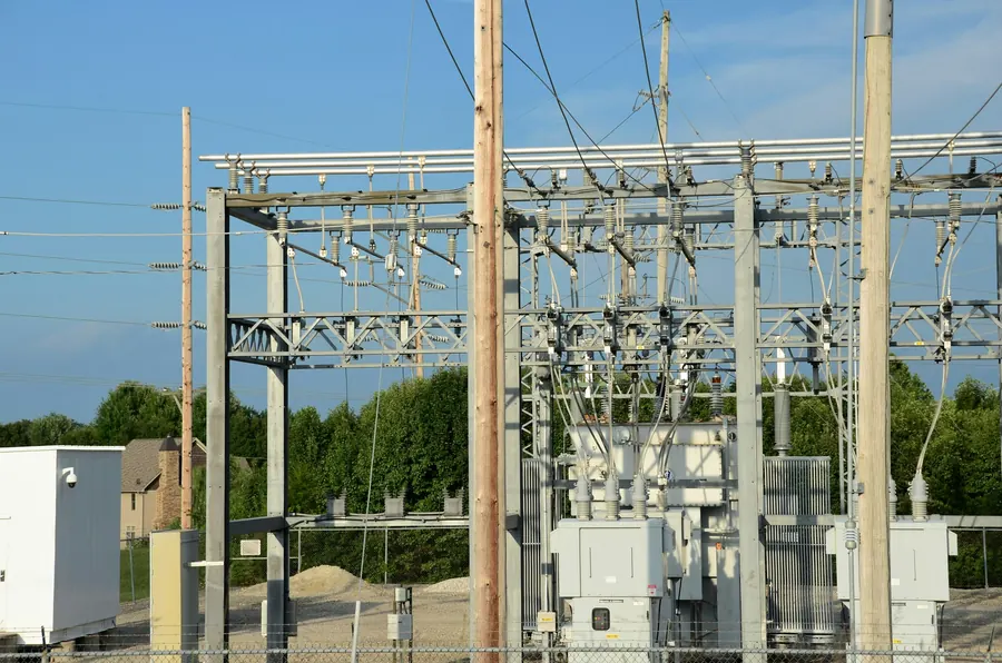 Electrical substation with power lines and wires