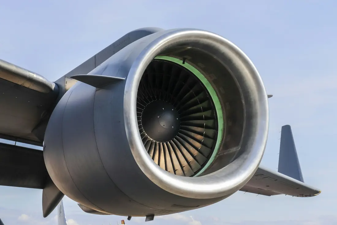 Close-up of a jet engine on an aircraft